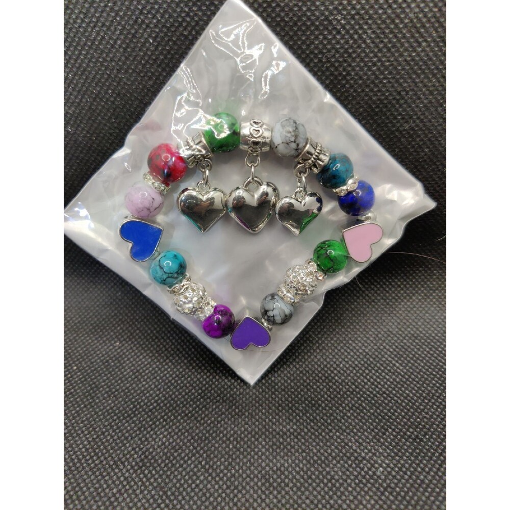 Multicolor Beads & Hearts Bracelet